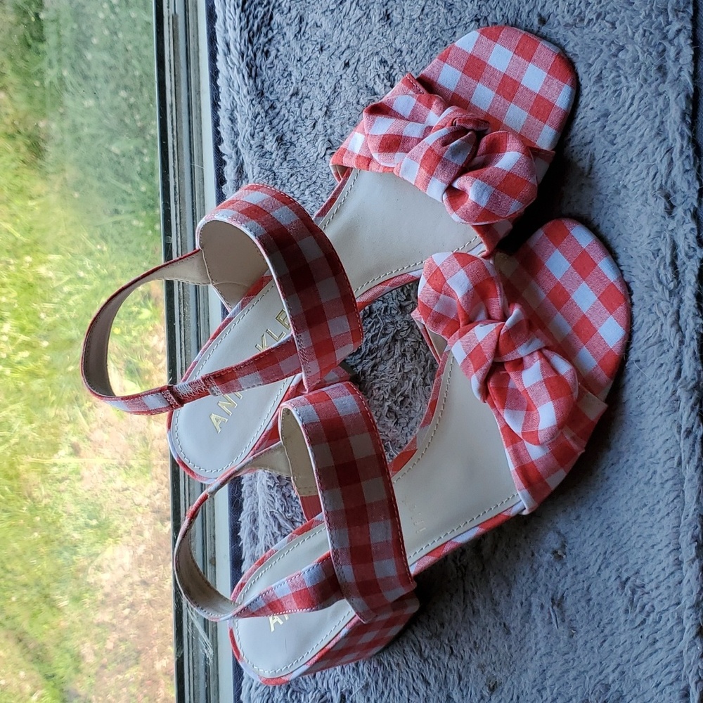 Gingham block heel sandals